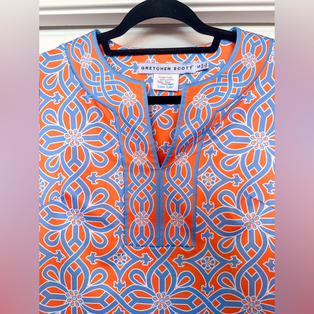 Gretchen Scott Designs Vibrant Orange and Blue Tunic Shirt - Picture 2 of 7